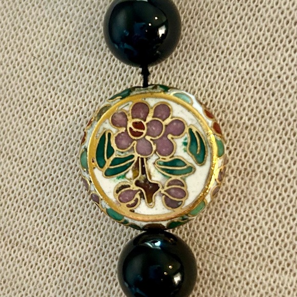 Vintage Onyx & Cloisonné Necklace | Lovely & Romantic - Picture 9 of 17